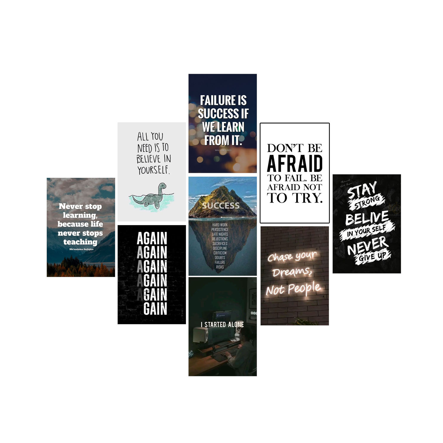 Motivational Posters Cards Collage Kit In 4x6 Inches l Pack of 40 Inspirational Quotes for Room and Office Decor l Motivational Cards For Wall Decor