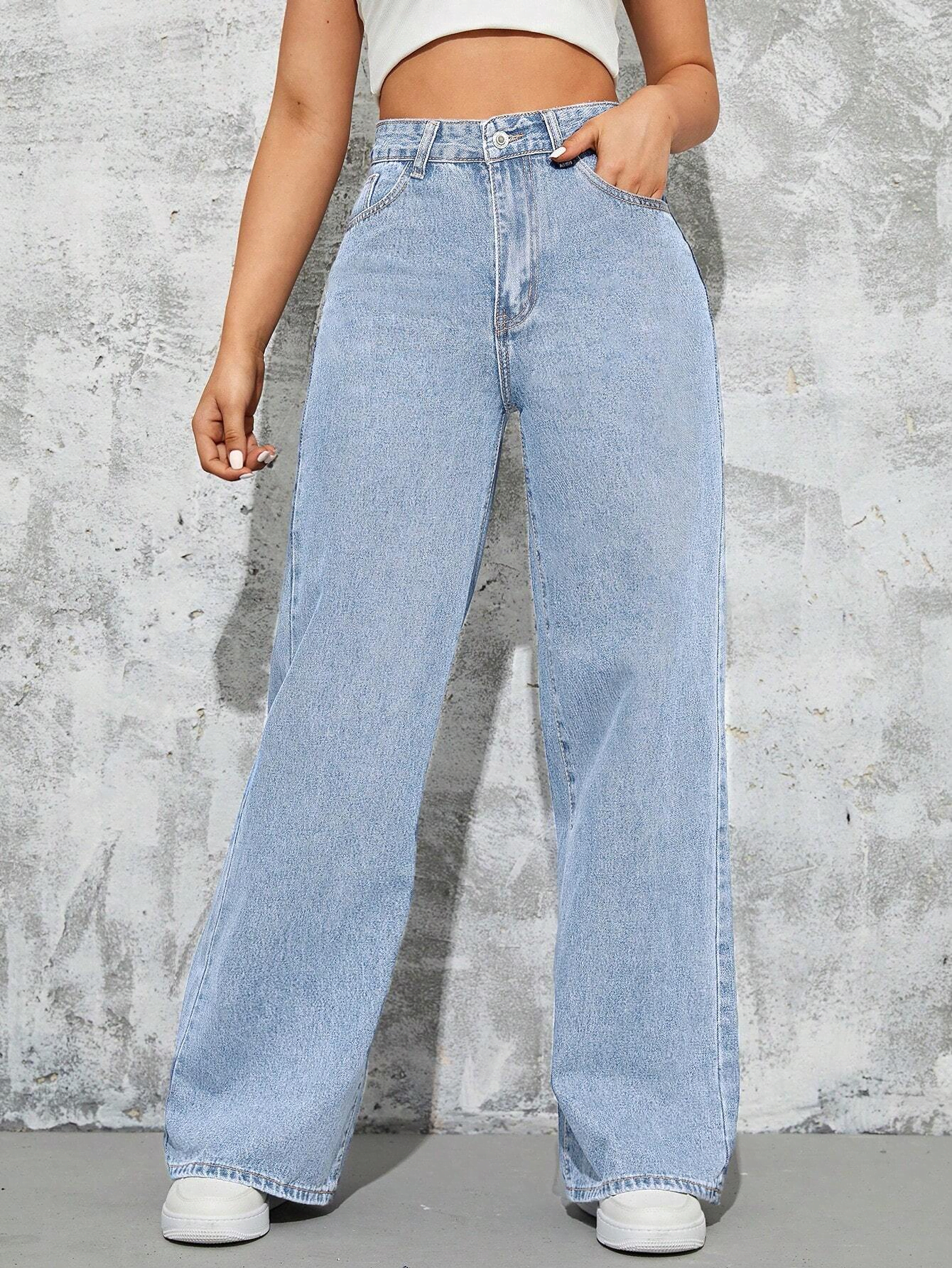 Wide Leg Ice Blue Denim Jeans For Women/Girls/Female Export Quality Fashion Baggy Jeans