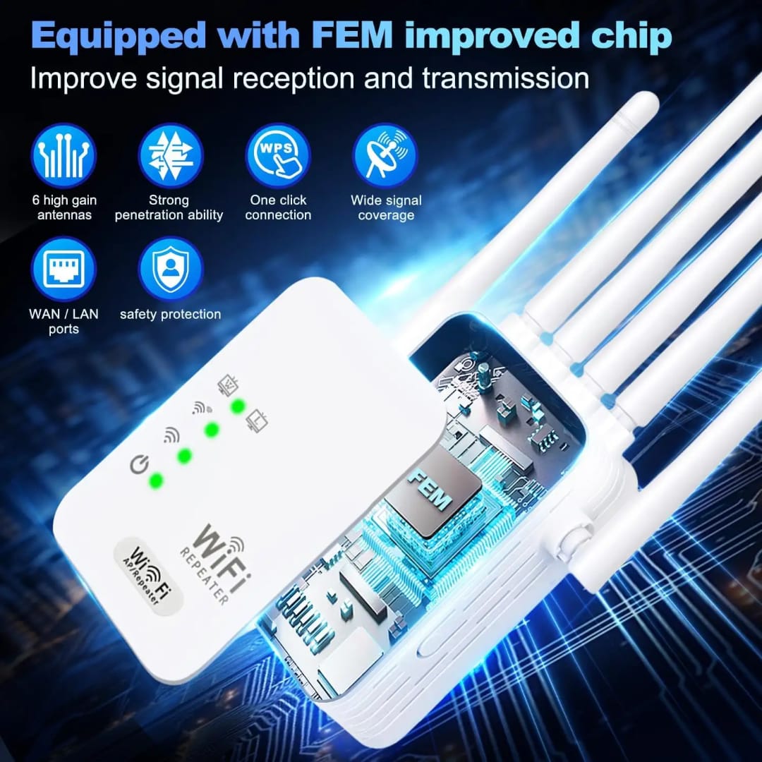 Wireless Fastest WiFi Extender 6Antennas 1200/300Mbps 2.4Ghz Network Expander Range Extender 802.11N/B/G Wireless WiFi Booster Repetidor