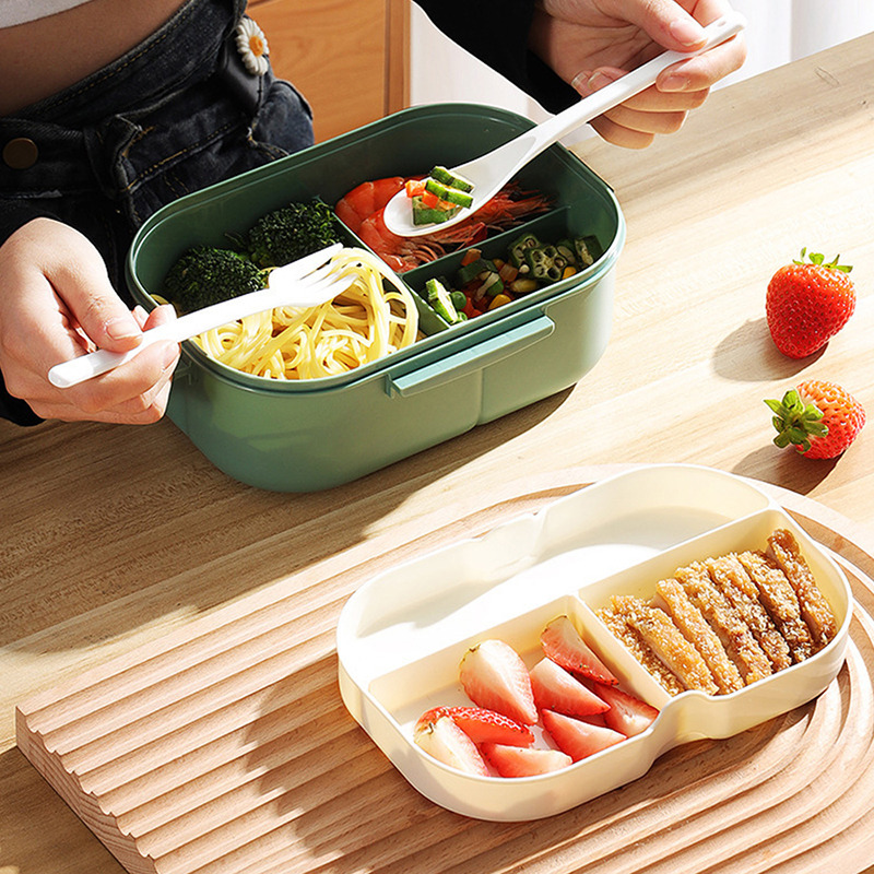 Fun Live Lunch Box 2 Layers Grids Student Office Worker Microwave Hermetic Bento Box Outdoor Picnic Fruit Food Container With Fork Spoon
