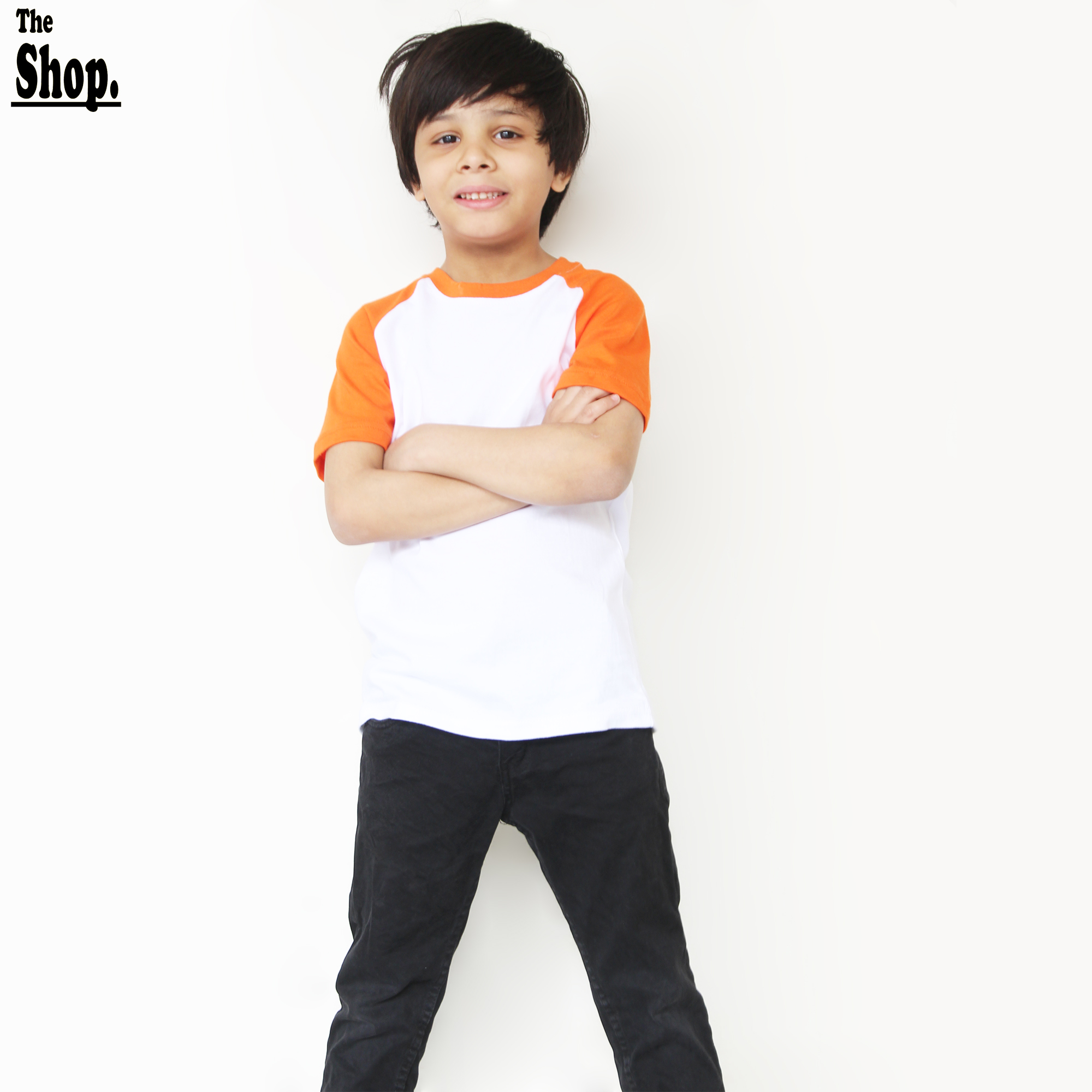 The Shop - Contrast Orange Sleeves Raglan TShirt For Boys & Girls, 1 Years To 14 Years - RS-OW1