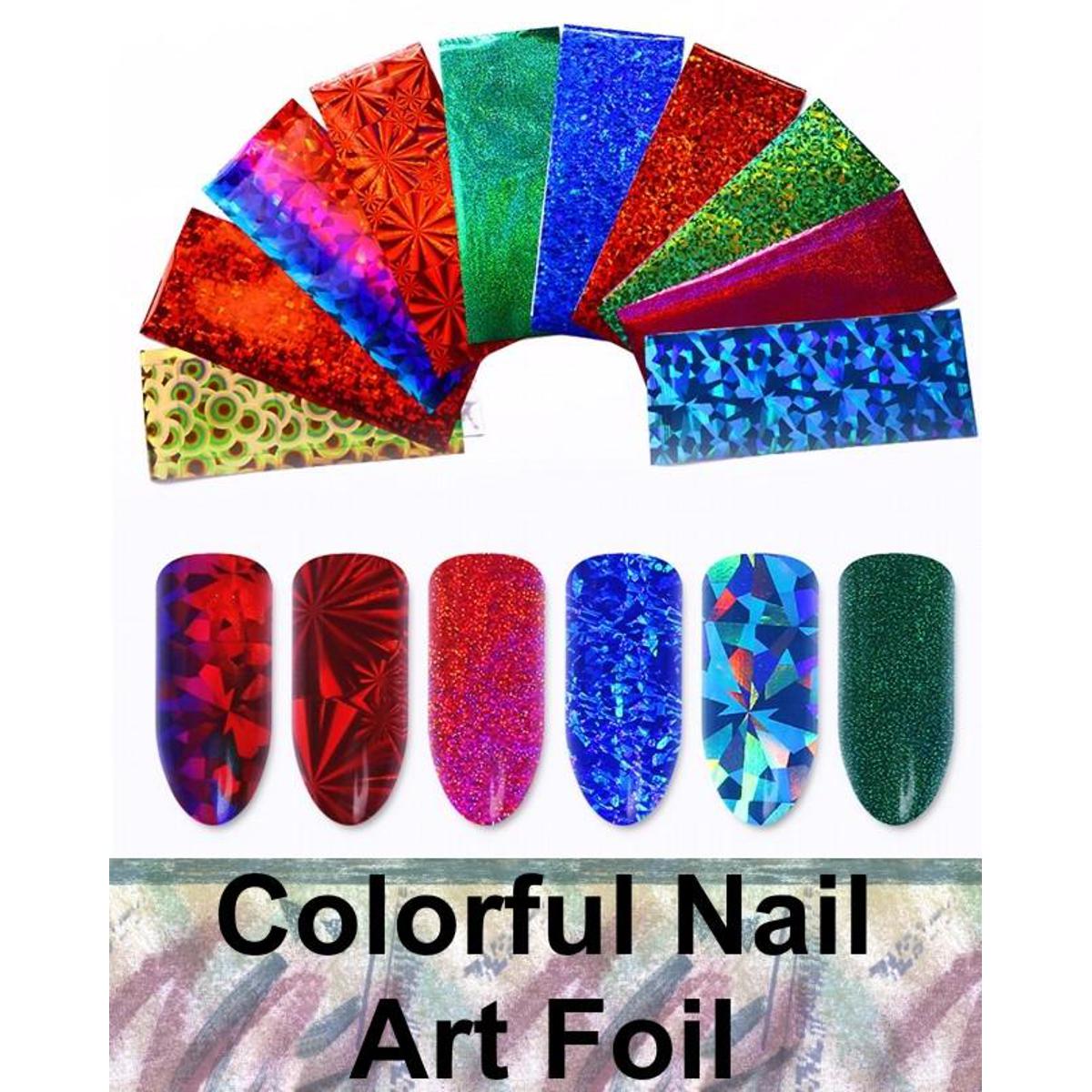 10pcs Mix Colorful Holographic Rainbow Nail Polish Art Transfer Foil Manicure