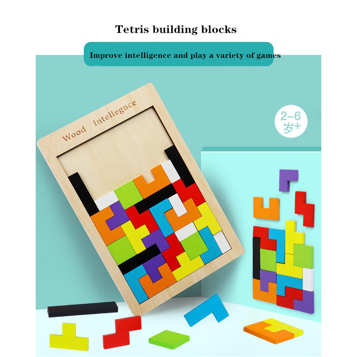 Multicolor Wooden Tetris Puzzle Blocks Board For Kids Early Educational Toys