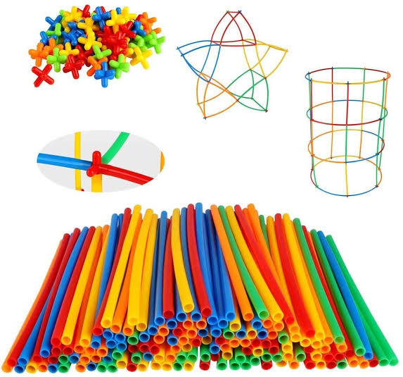 Straw blocks 110 pcs-RAINBOW Building Straws and Connectors - STEM Blocks Construction Toys for Boys & Girls - 110 Pcs Straw Building Set - Engineering Connector Blocks for Kids