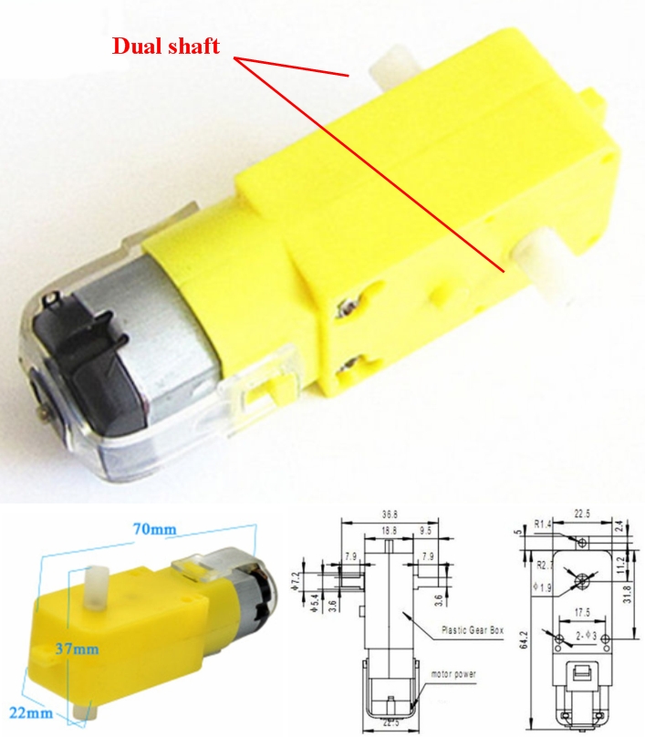 Yellow DC robot gear motor TT motor 5V 3V-6V 180RPM