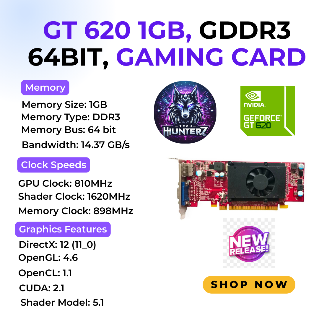 NVIDIA GeForce GT 620 1GB DDR3 64-bit Desktop Graphics Card (VGA