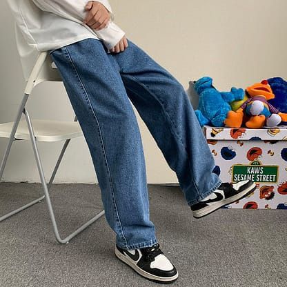 Unisex Mid Blue Highwaist Wide Leg Jeans for men/women - Wide Leg Jeans - Mid Blue Wide Leg Jeans For Male Highwaist Style