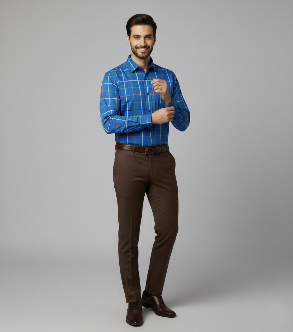 Auditors®️ Mens Semi-Formal Check Cotton Shirt 100% Pure Cotton Fabric For Mens - For Office, For Events, For Casual