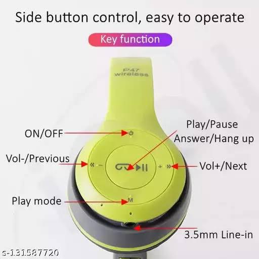 P47 Wireless Bluetooth Headphones | Foldable Over-Ear Headset | Stereo Sound | Built-in Mic | Compatible with All Bluetooth Devices.