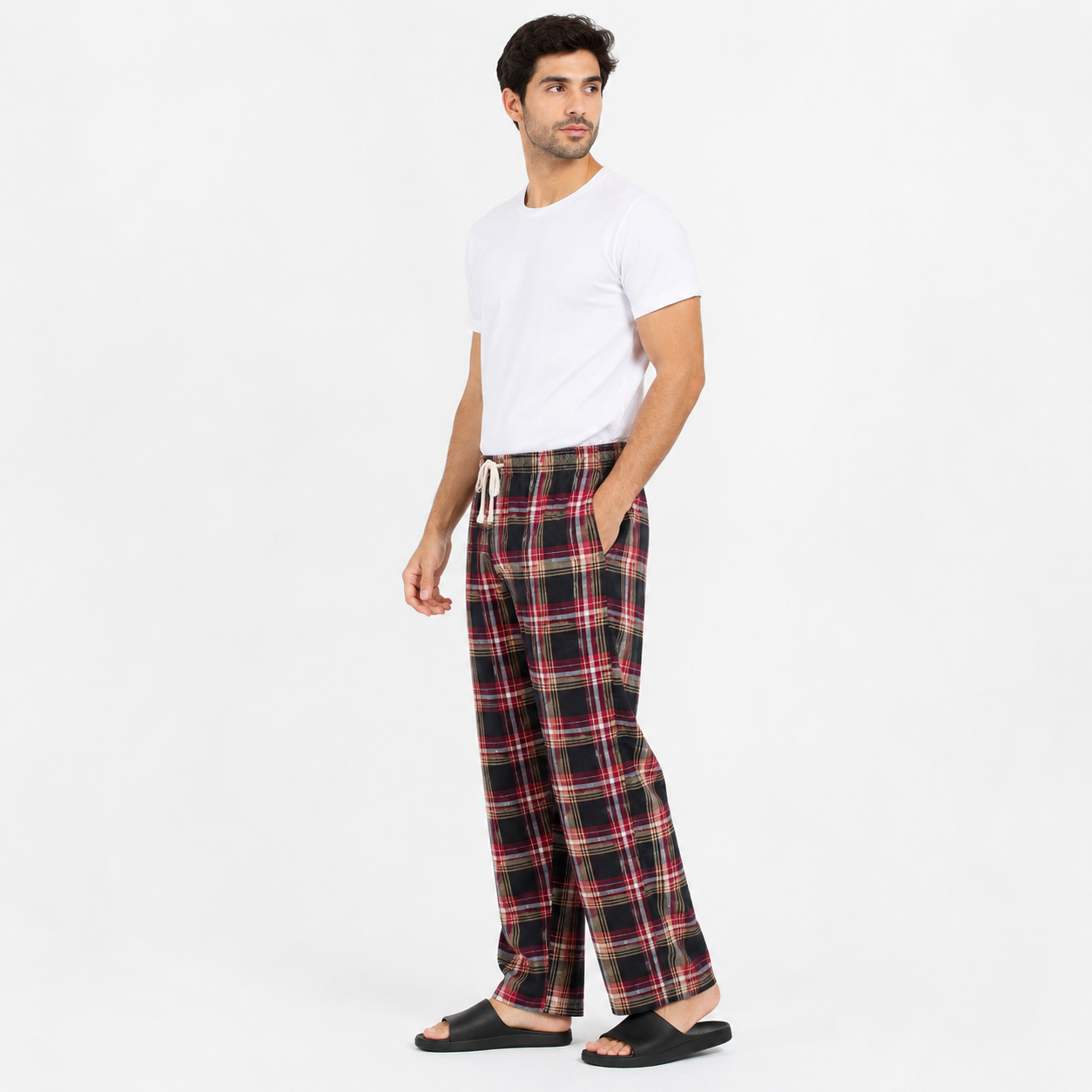 Faiz Garments | 1Pcs  Men's Cotton Checked Trouser – Soft Comfortable Casual Check Pants with Side Pockets