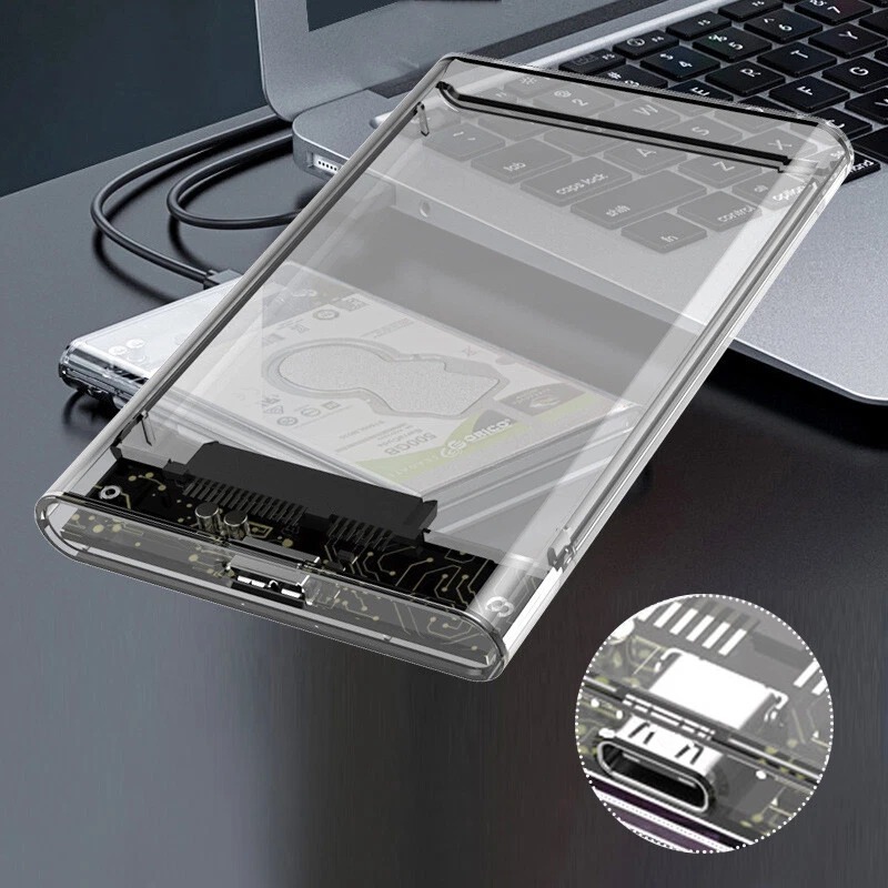 USB 3.0 Portable HDD SSD 2.5" Hard Drive External Case Transparent & Black – 5Gbps High Speed SATA Enclosure For PC Laptop (Only Case)