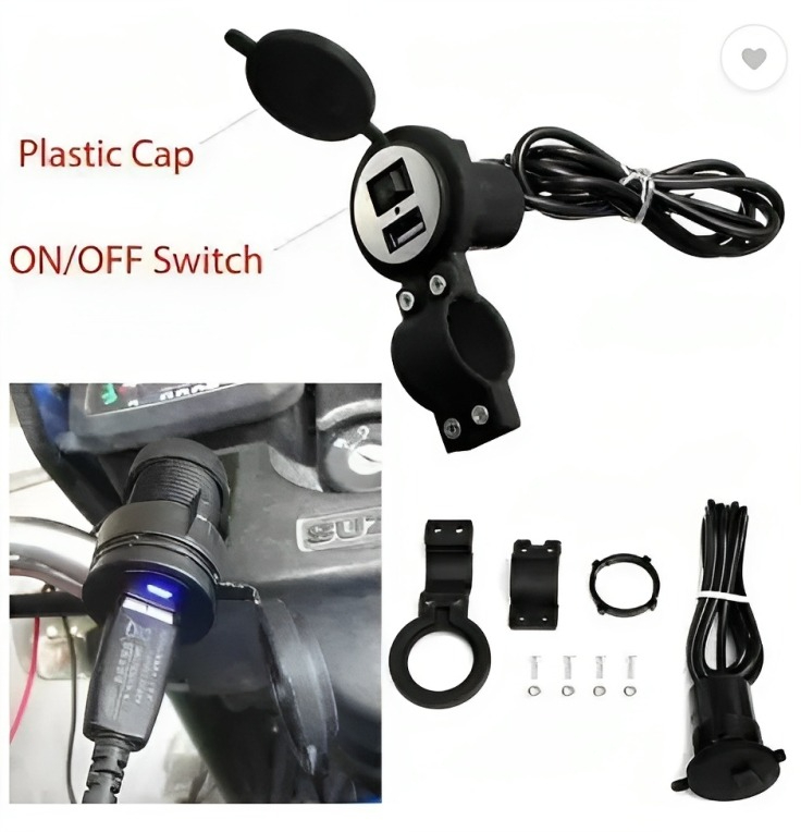 Water-Resistant USB Mobile Charger for Motorcycles & Two Wheelers | Handlebar Mount Charging Port for Smartphones | Fast Charging Bike USB Power Socket with Secure Mount for All Bikes & Scooters