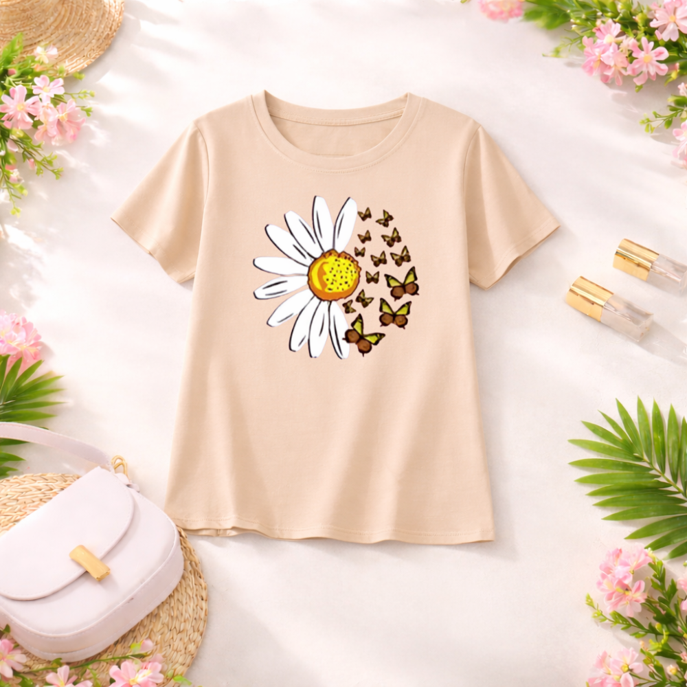MK Garments -  Girls Sunflower Printed Top and T Shirt Half Sleeves Summer Cotton Casual T Shirt for Girls