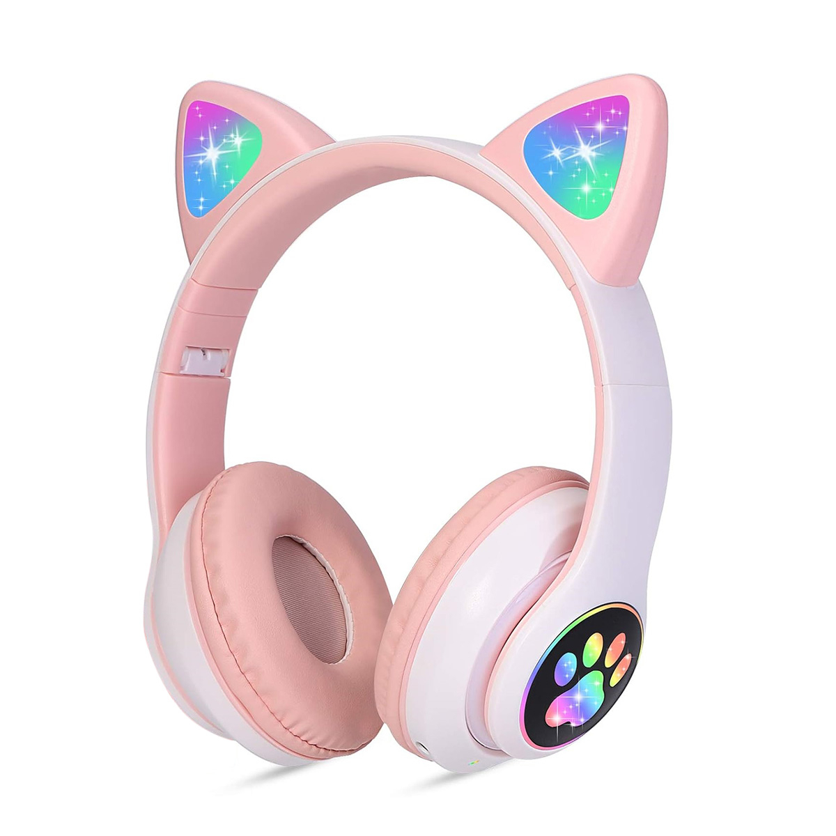 Cat Ear Headphones Wireless Bluetooth Cute Kitty Ears Headset Glowing Lights Foldable Gaming Headphone for Kids Teens Adults
