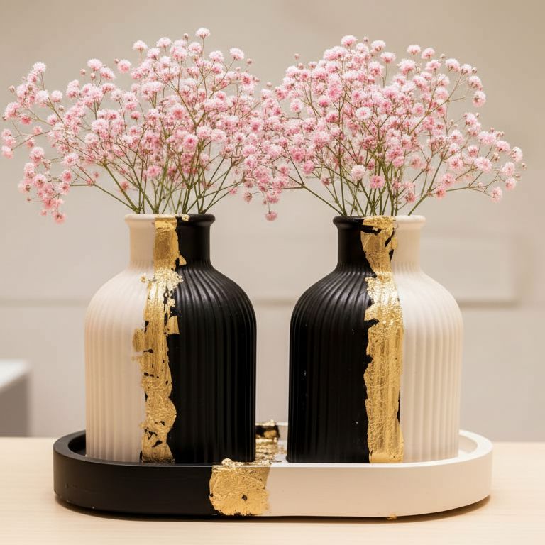 Home Decoration Items & Room Decor  Elegant Table Decoration Pieces (Modern Concrete Vase & Tray Set)