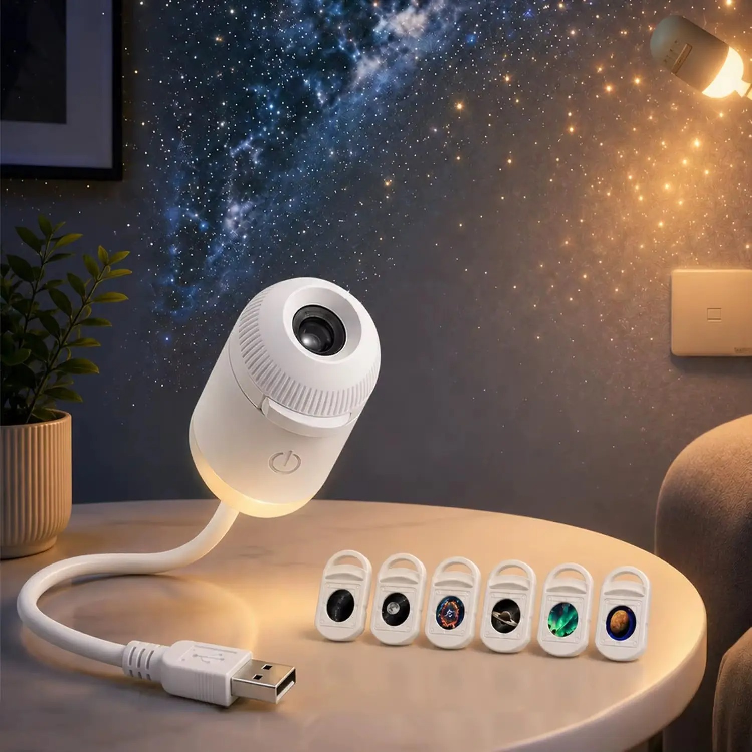 USB Galaxy Star Projector Light 6 Films Night Light | Starry Sky Galaxy Car Roof Light for Car Interior & Room Ceiling | 5V Plug and Play | HD Focus Adjustment | Premium Metallic | CE FCC Certified