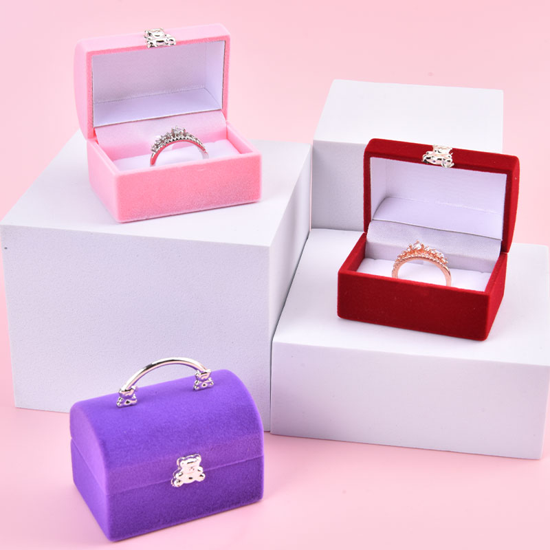 1 Piece Small Jewelry Box Velvet Wedding Ring Box Necklace Display Box Cute  Bear Gift Box Container Case For Jewelry Packaging