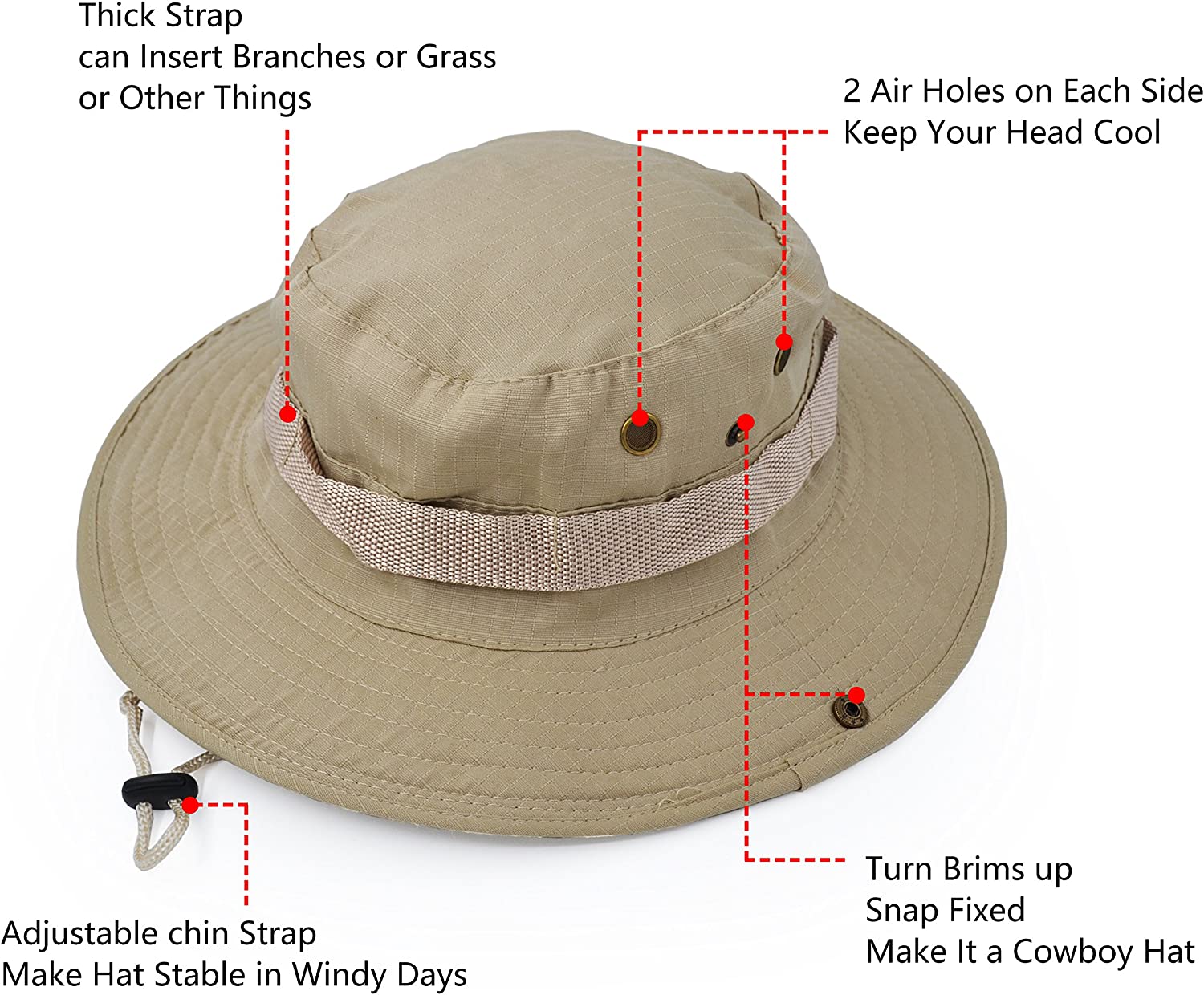 Waterproof Outdoor Wide Brim Sun Hat, Fishing Hiking Sun Boonie Hat for Men & Women