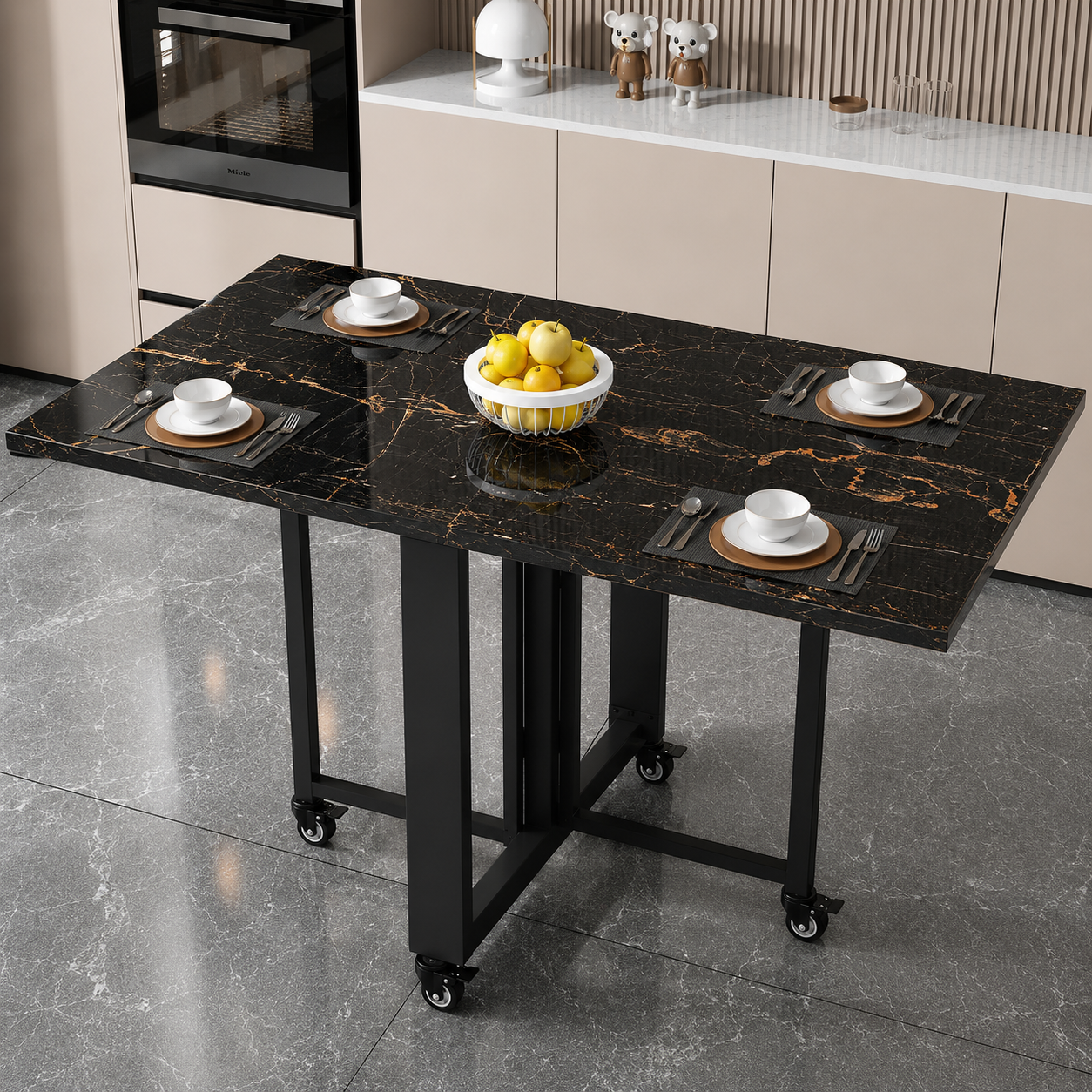 Modern Six Seater  Dining Table with folding and moving quality , home or office use eating table , space saving table with Sleek folding legs, strong quality restaurants tables in multi-colors , customized small apartments and compact homes dining tables