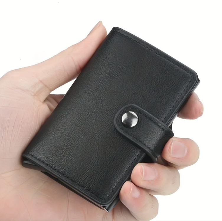 CHINONE RFID Blocking Security Wallet For Men, Blocks RFID from your Credit' Cards and ID's, Slim, Small, Minimalist Wallet, Pop Up Card Holder with Button Black Color