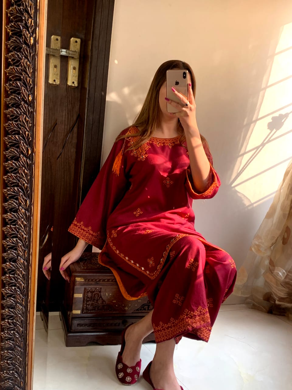 Fancy clothing hub linen Embroidery Two Pieces For GirlsBalochi mirror work fancy embroidery 2 pieces stitched dress for girls