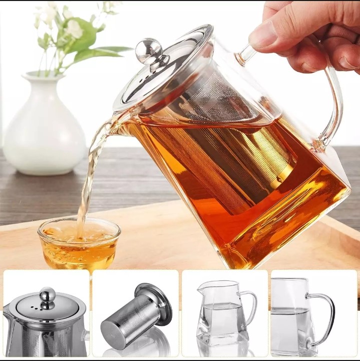 Square Glass Teapot with Heat Resistant Stainless Steel Infuser