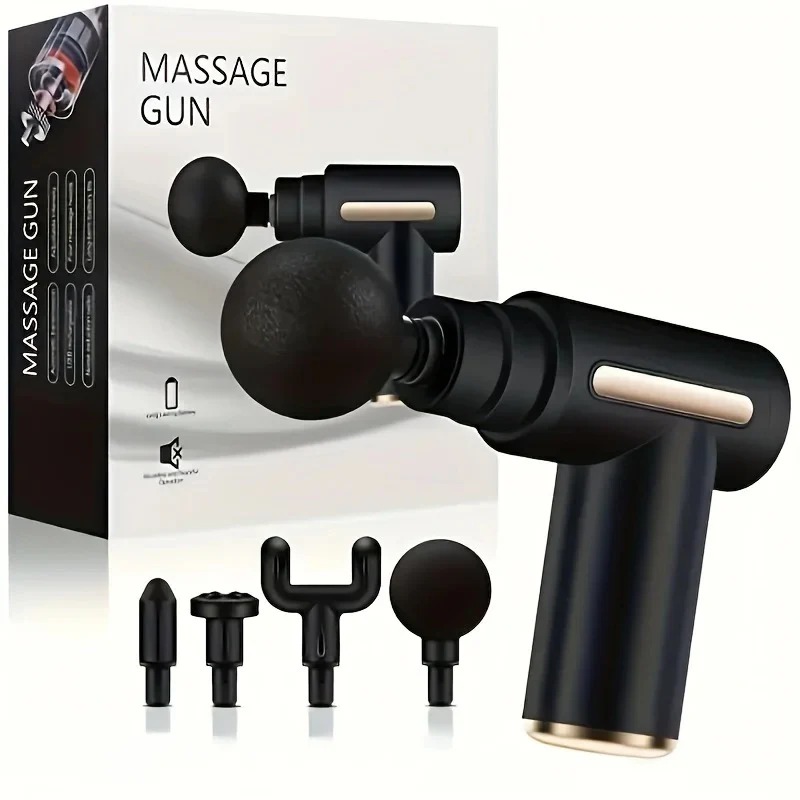 Professional Muscle Massage Gun | Portable USB Rechargeable Body Fascial Massager | Pain Relief Deep Tissue Therapy with 4 Interchangeable Heads || Global Gadgets