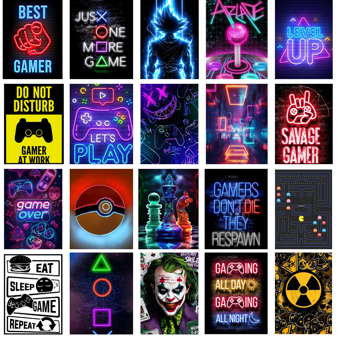 Gaming Adhesive posters I Pack of 50 Stickers/Cards, Cool Gaming wall collage kit, For boys, for room, for wall, peel and paste on dry/clean wall, Wall Collage Set, Bedroom Decor, Aesthetic Posters,  Send your fav photos in chat and customize your sticker