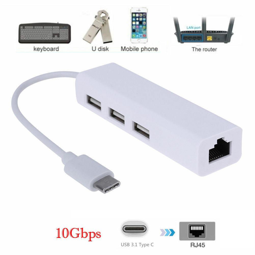 USBC USB 3.1 Tipo C a USB RJ45 Lan Adaptador Hub Cable para