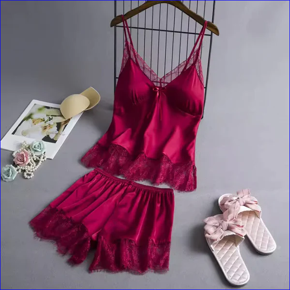 Basic Lingerie Satin Camisole with Shorts Nighty Summer Special Silk Lace Lingerie
