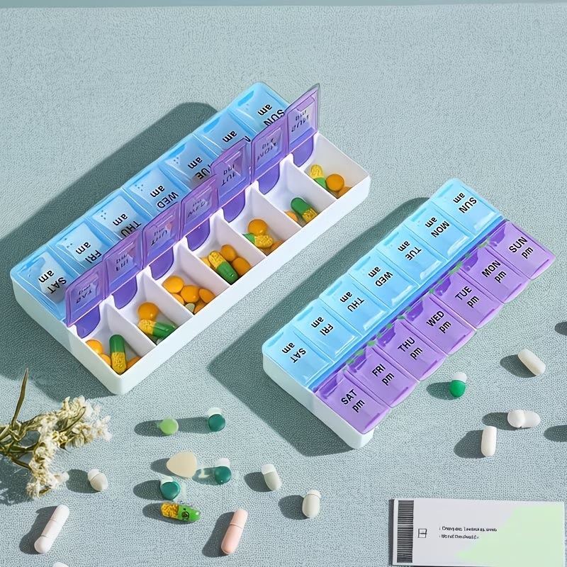 Compact 7-Day Pill Organizer with Double Row Design - Large Capacity, 14 Compartments, Easy Open Lid Medicine Storage Box