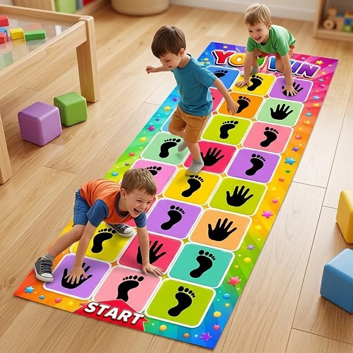 Hopscotch Hand and feet Jumping Jumbo Floor Play Mat Size 60 x 24 Inch Children Physical and Healthy Activity Playing Mat Toy - Educational Learning Waterproof Flex Sheet Playmat for Kids Boys and Girls Panaflex Toys | Perfect Game For Friends and Family