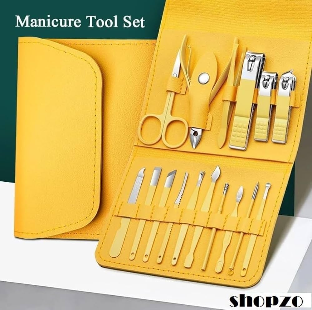16 PCS Manicure Pedicure Set Stainless Steel Nail Cutter Kit with Leather Case | Professional Nail Clipper Grooming Kit for Men Women | Portable Nail Care Cuticle Trimmer Set