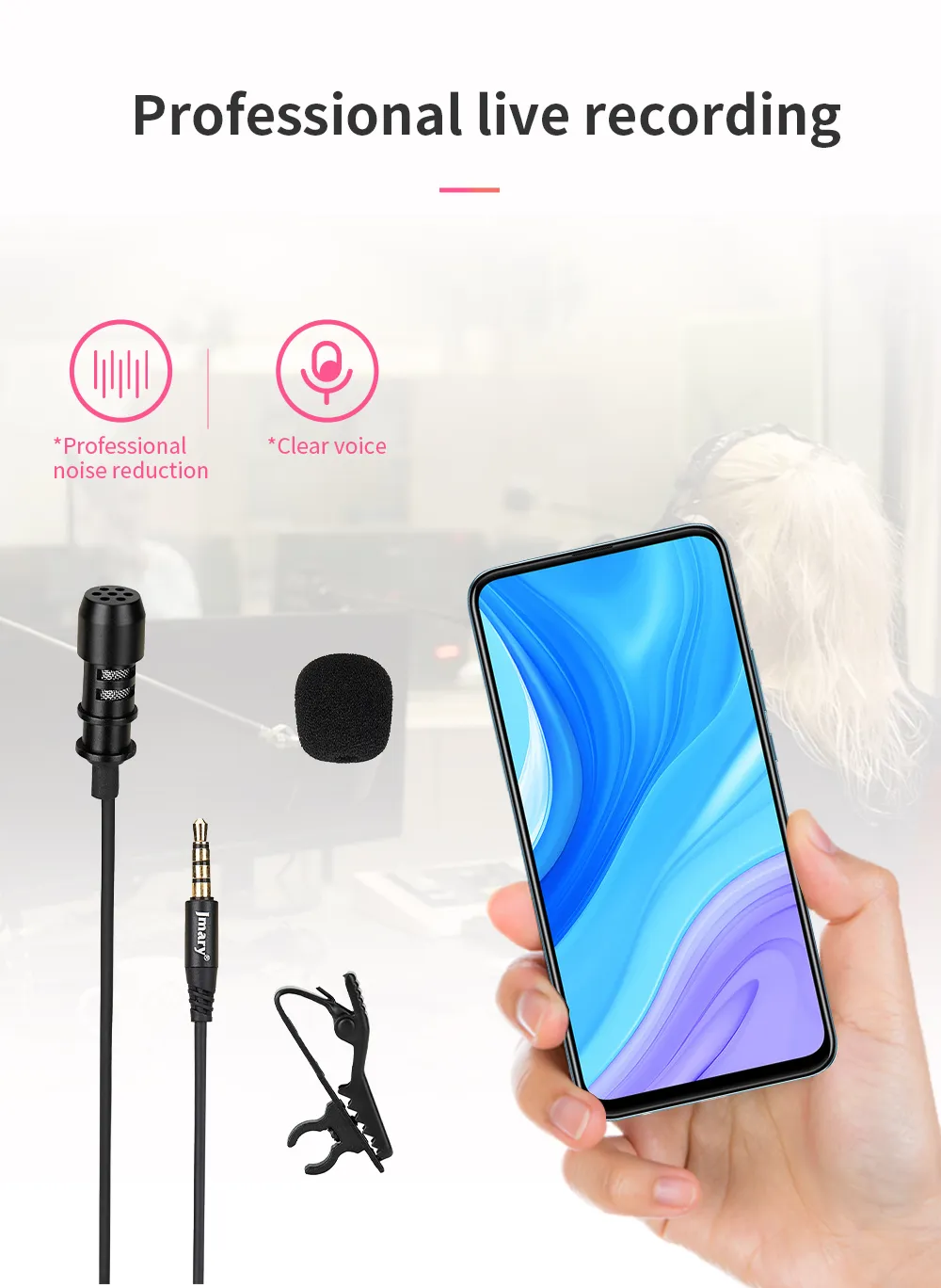 Jmary MC-R1 3.5mm Lavalier Collar Microphone 2M Wire Length with Metal Clip 20 fac56b9897c29d842012da745357d455