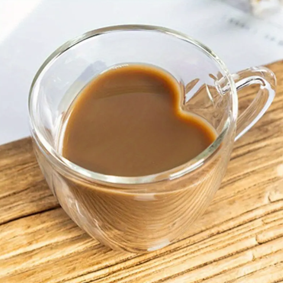 250Ml Creative Heart Shape Design Double Layer Heart Cup With Handle