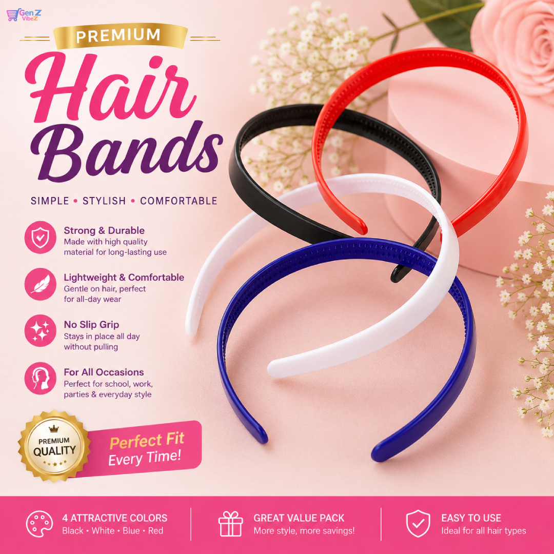 Multicolor Plastic Hair Bands – Bulk Discount Offer on 96 Pcs! Now It's Up to You: Buy All 4 Colors Together, or Choose Each Color (Blue, Red, Black, White) Separately