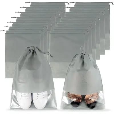 Pack of 12 - Travel Shoes Storage bag with clear window non-woven with PVC Bag