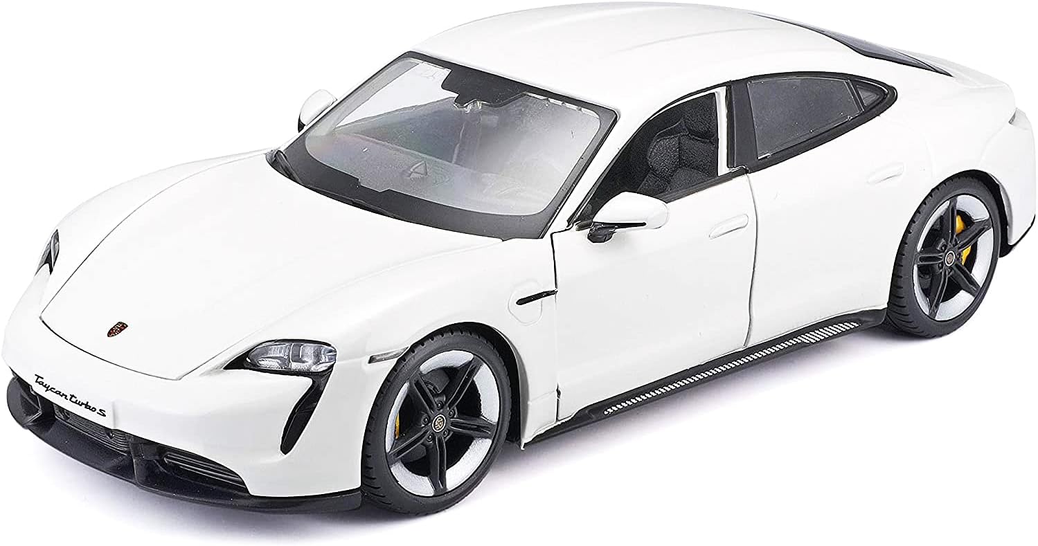 Bburago 1:24 scale Porsche Taycan Turbo S Officially licensed White Sports Car Die Cast Vehicles Collectible Model Car Toys