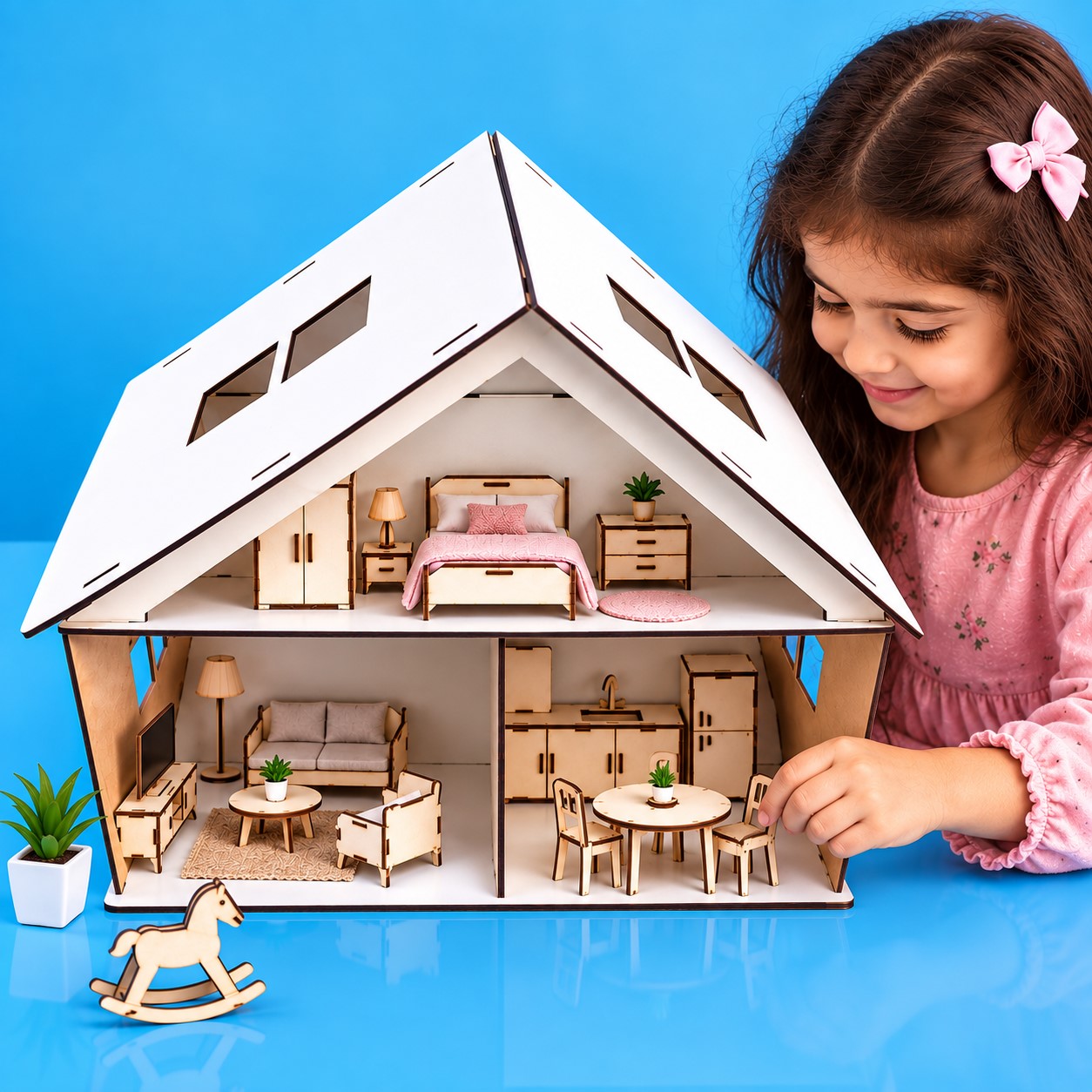 Miniature Wooden Dollhouse | Laser Cut DIY Doll House | Wooden Dollhouse Kit | Kids Creative Pretend Play Toy