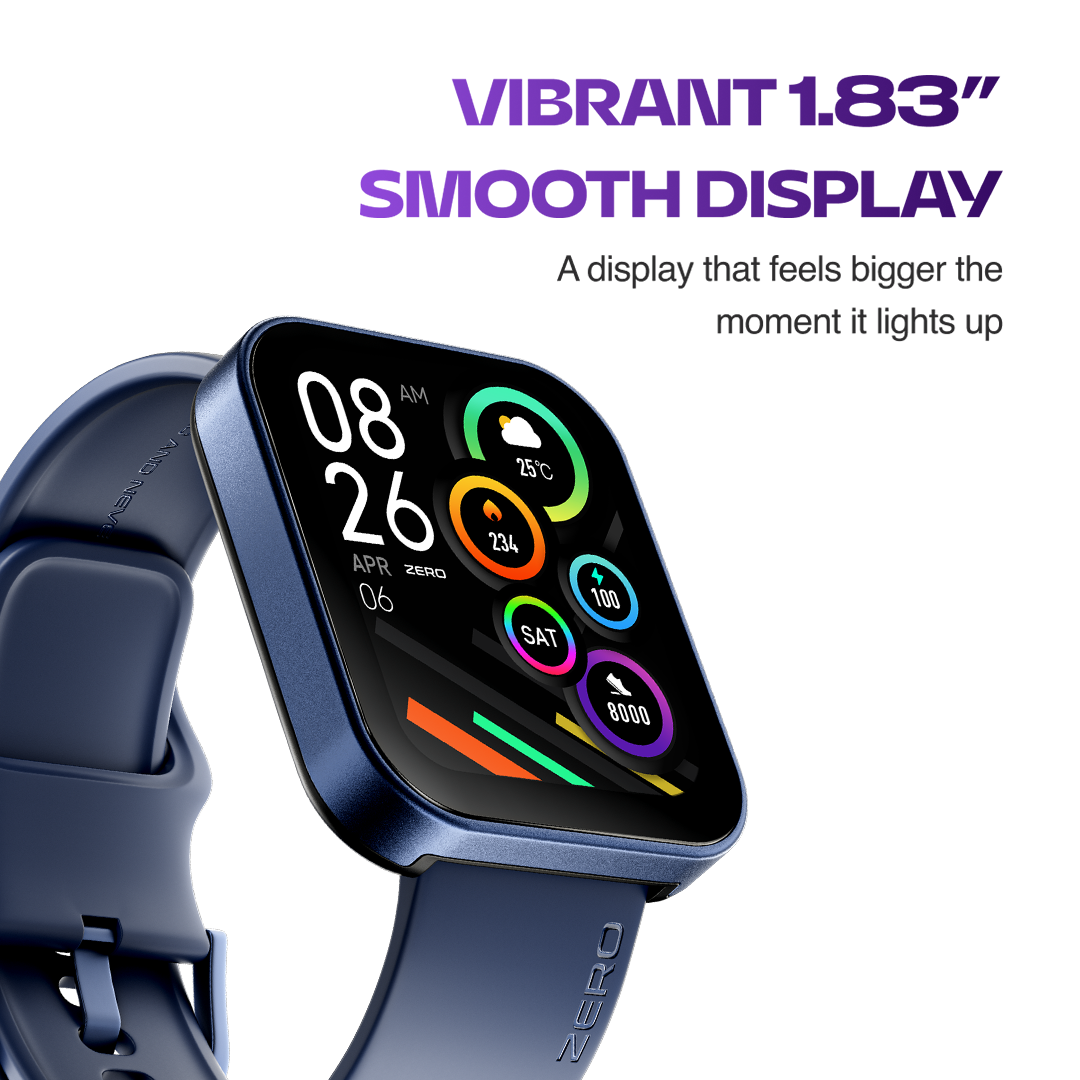 Zero® Bolt Pro Smart Watch 1.83 Inch HD Display | Bluetooth Calling Smartwatch | 100+ Sports Modes | 100+ Watch Faces | Fitness Tracker | Heart Rate & SpO2 Monitor | Smart Notifications | Qibla & Prayer Times | IP66 Water Resistant | Voice Assistant |