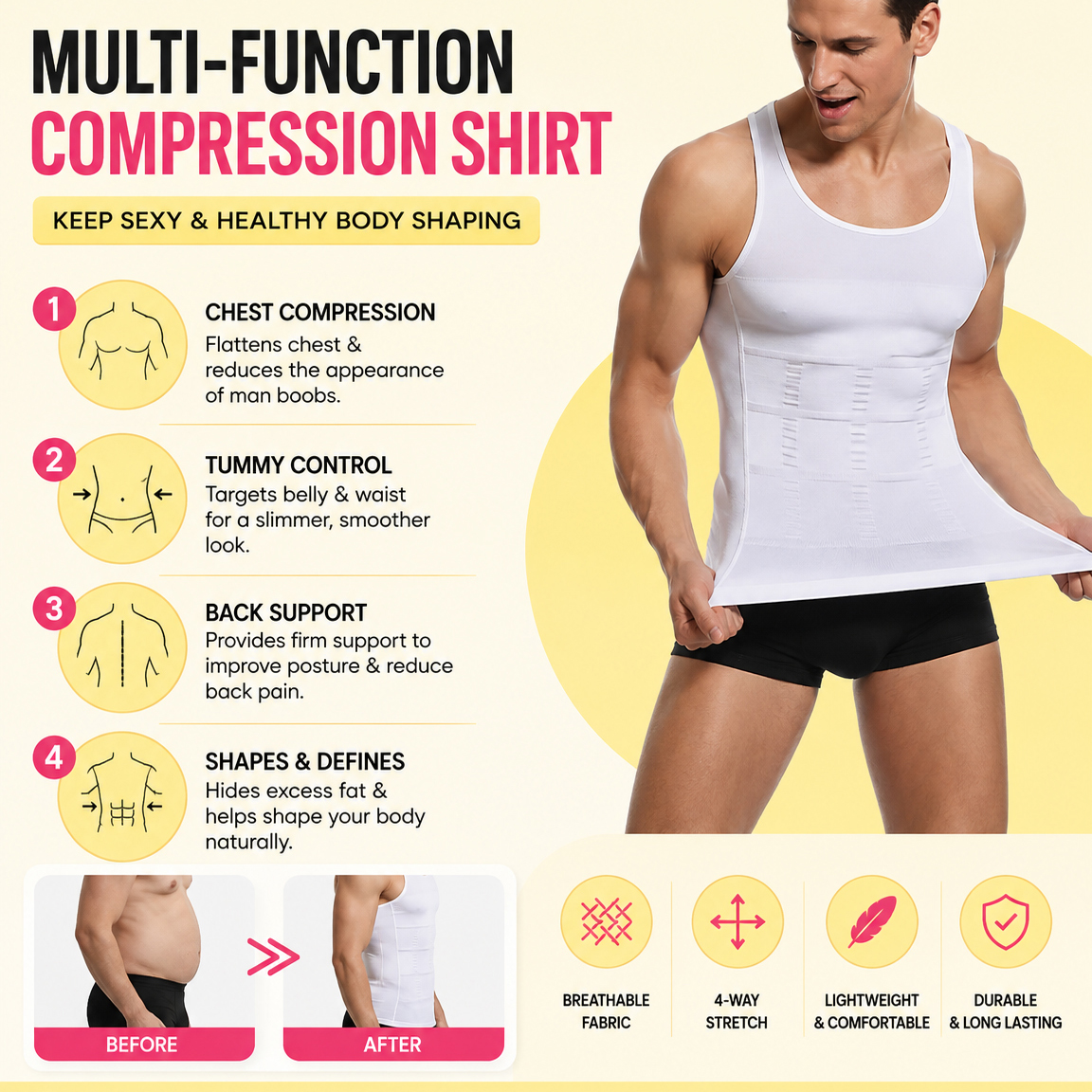 SHOPBOP Men Body Shaper Slimming Vest for Men Compression Slimming Undershirt for Tummy Control & Back Support Slim n Lift Body Shaper Banyan Compression Slimming Criss Cross Compression Shapewear