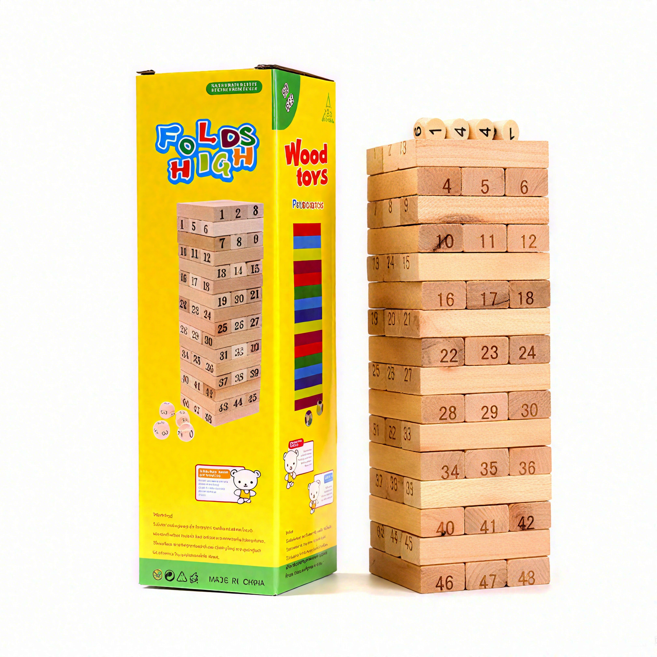 Wooden Stacking Building Block Game for Kids | 48 / 51 / 54 Pcs Colorful Tower Puzzle Set