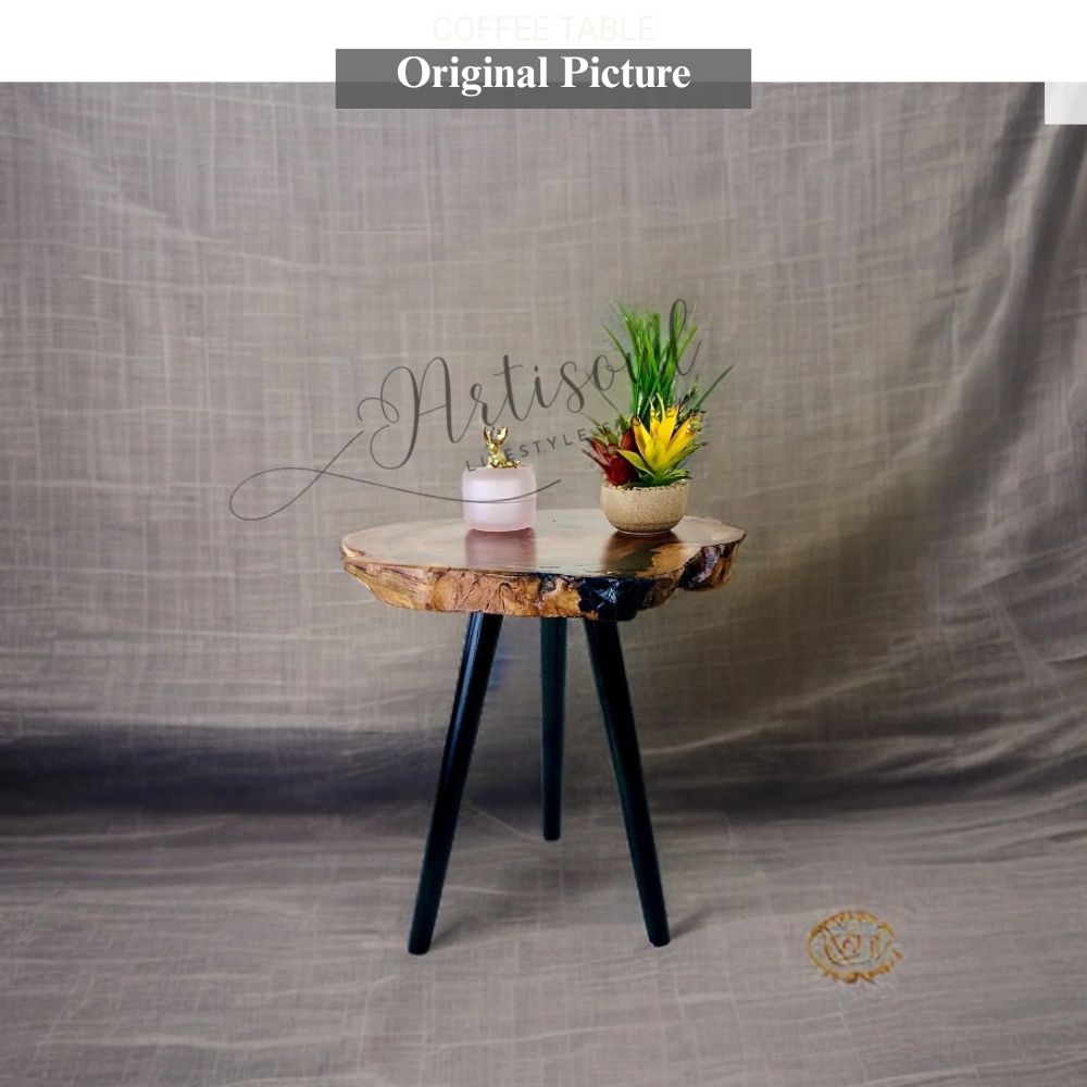 Small Round Side Table | Sofa Side Table & Bedside Table | Natural Live Edge Sheesham Wood | Metal Hairpin Legs | Drawing Room Corner Accent Table | Rustic Handmade Pakistan