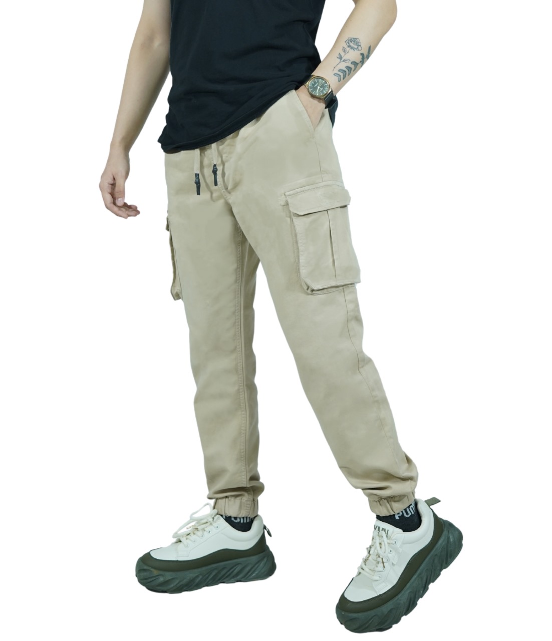HashBack Men's Cargo Jogger Trousers Multicolor Cotton Summer 6-Pocket Elasticated Bottom Stylish Fit