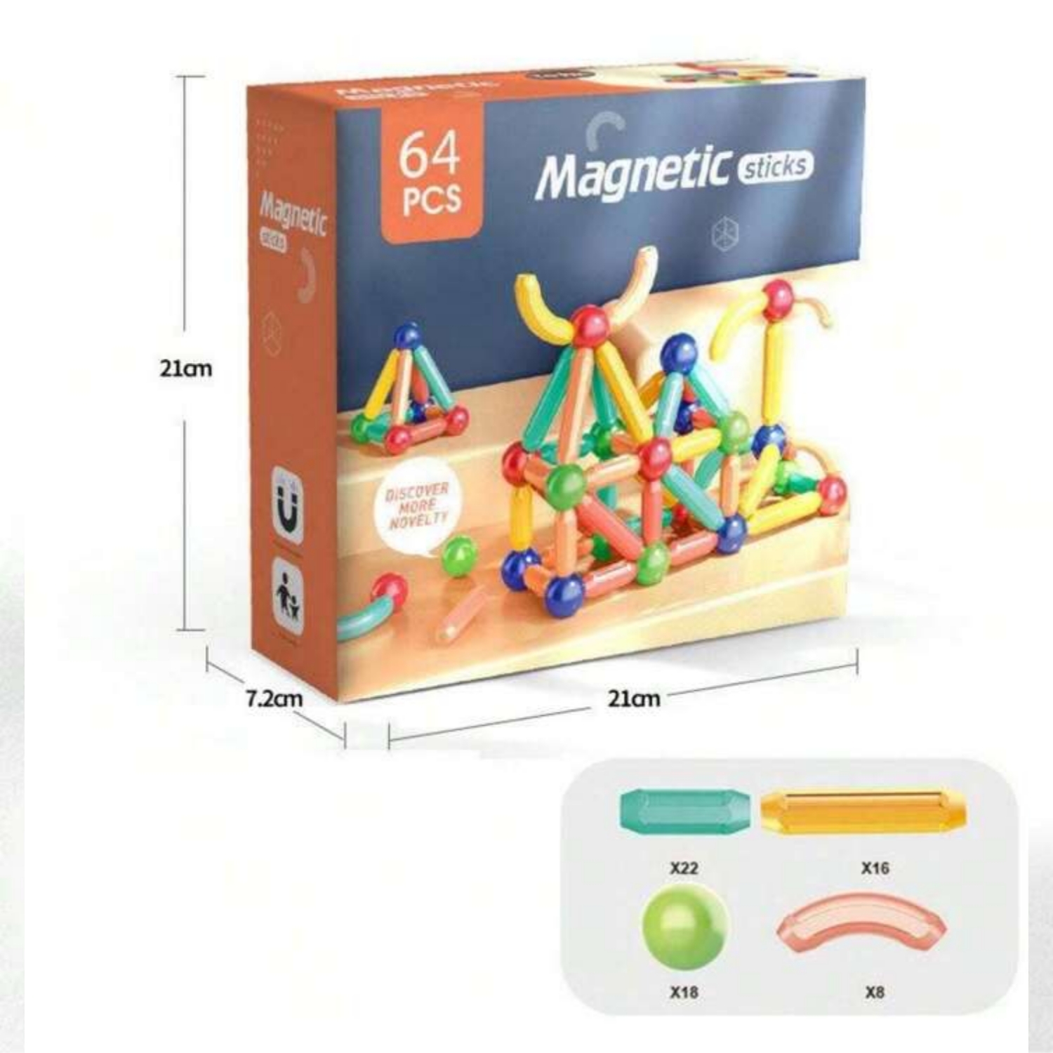 Magnetic Toys Building Blocks  36/42/64/25 Pcs Kids Magnet Balls and Rods Set  Toddler STEM Sticks Toy  Learning Educational Block Games Stacking Toys for Boy Girl Age 3+ Years Old Preschool