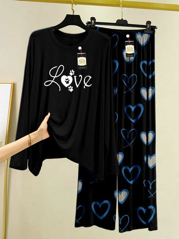 Love Printed  Heart Printed Trouser Lounge wear Nightwear Sleepwear With Heart Prinred Trouser For Women By Zavi Wear