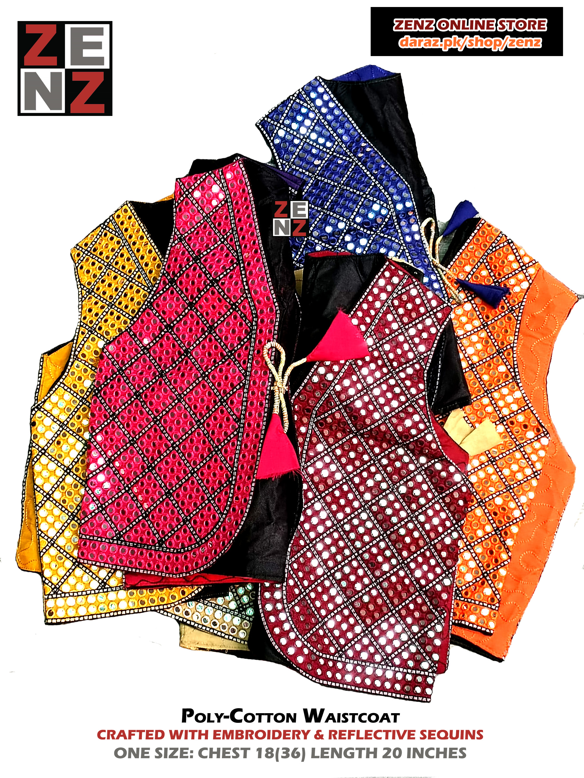 Women’s Waistcoat Koti with Sequins and Embroidery – Vintage Sindhi Style Pakistani Traditional Wear by ZENZ