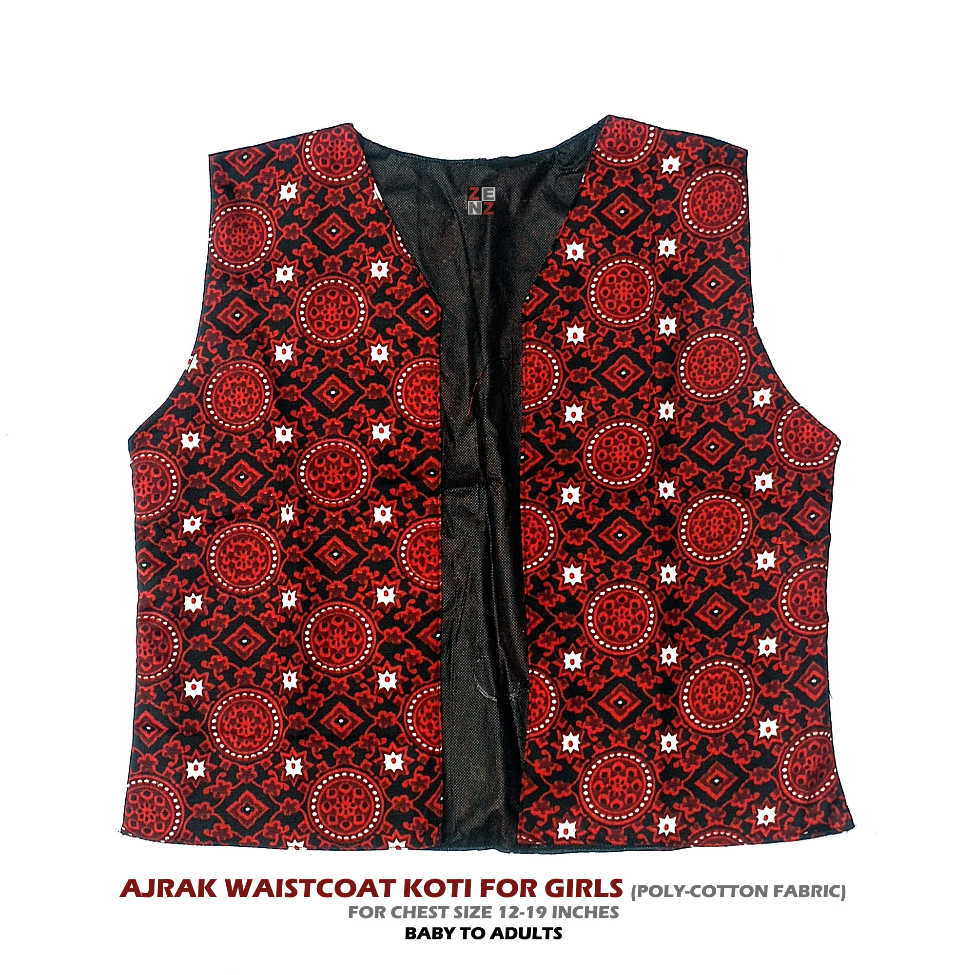 Sindhi Ajrak Waistcoat Koti Wasket for Kids Baby to Adult Girls