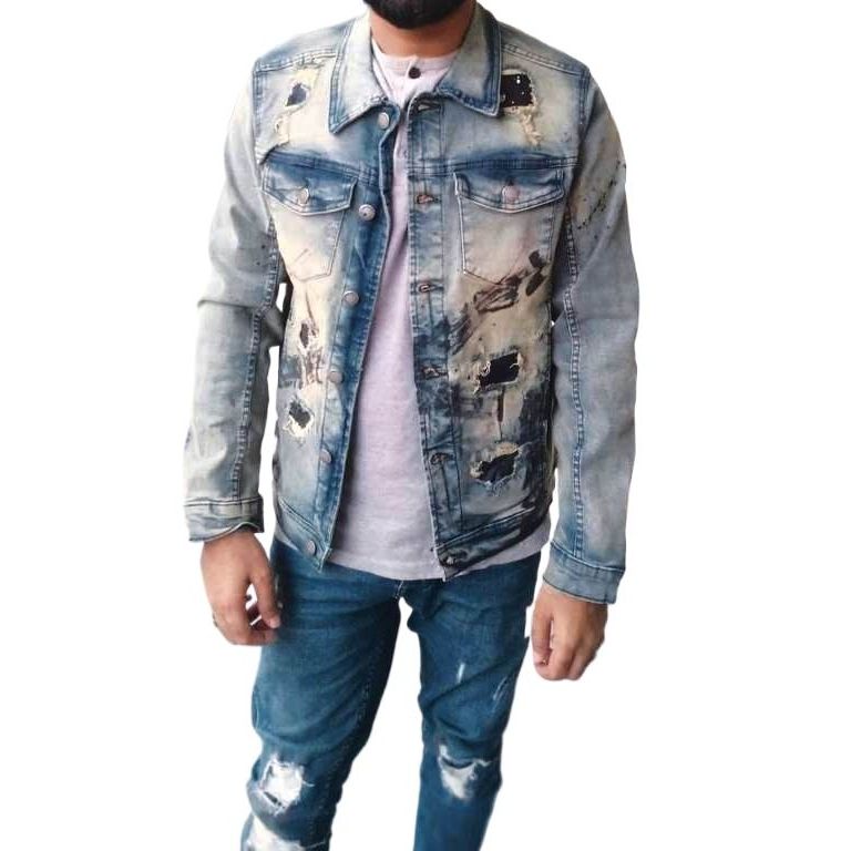 High quality Damage Style Denim Jacket For Him