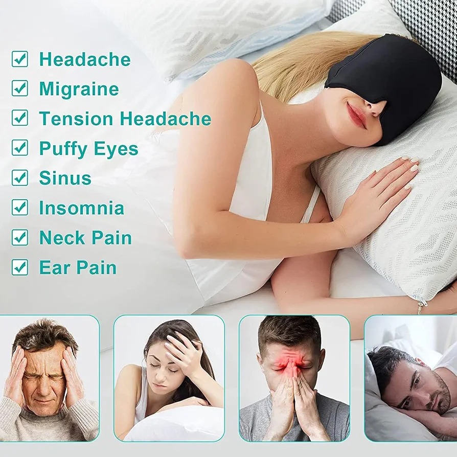Migraine Relief Ice Cap – Hot & Cold Therapy Headache Hat | Reusable Cooling Gel Compression Mask for Migraine, Sinus, Stress, Tension & Eye Relief